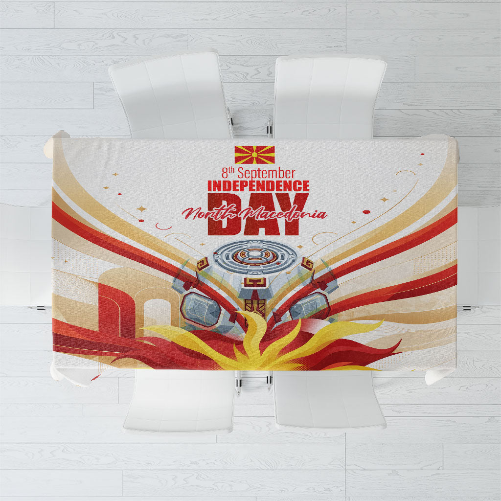 North Macedonia Independence Day Tablecloth Ilinden Monument Raised Fist Jets Flag