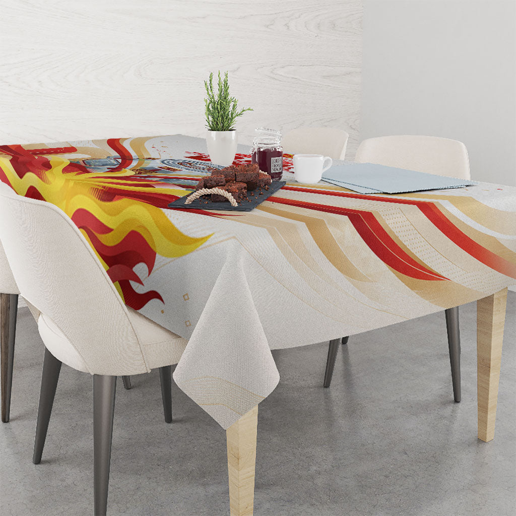 North Macedonia Independence Day Tablecloth Ilinden Monument Raised Fist Jets Flag