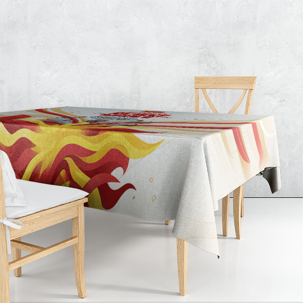 North Macedonia Independence Day Tablecloth Ilinden Monument Raised Fist Jets Flag