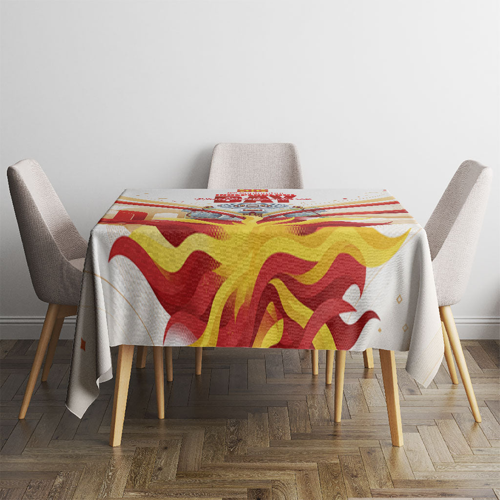 North Macedonia Independence Day Tablecloth Ilinden Monument Raised Fist Jets Flag