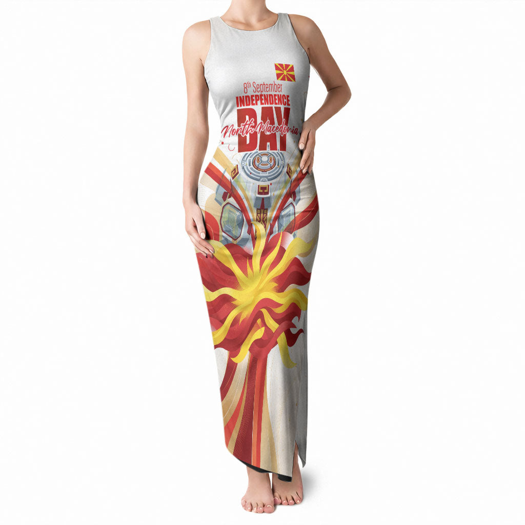North Macedonia Independence Day Tank Maxi Dress Ilinden Monument Raised Fist Jets Flag