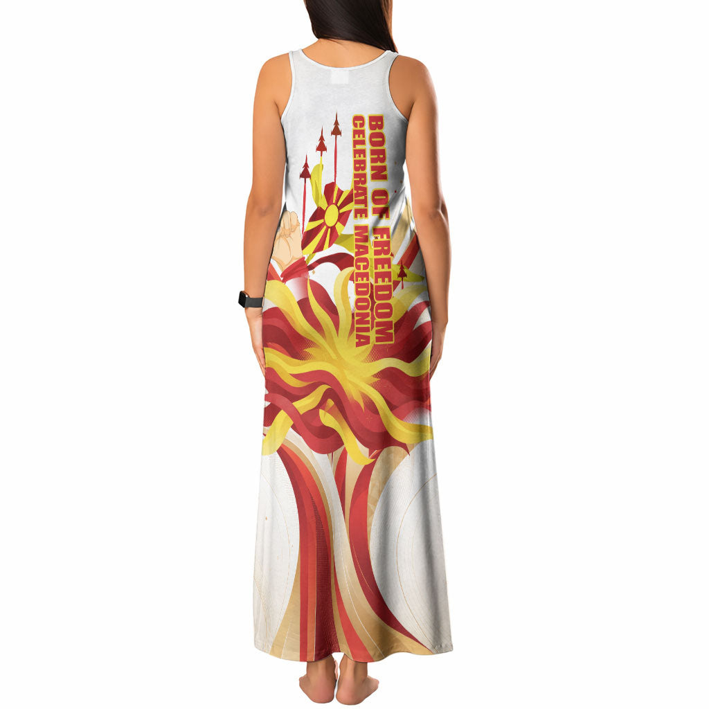 North Macedonia Independence Day Tank Maxi Dress Ilinden Monument Raised Fist Jets Flag