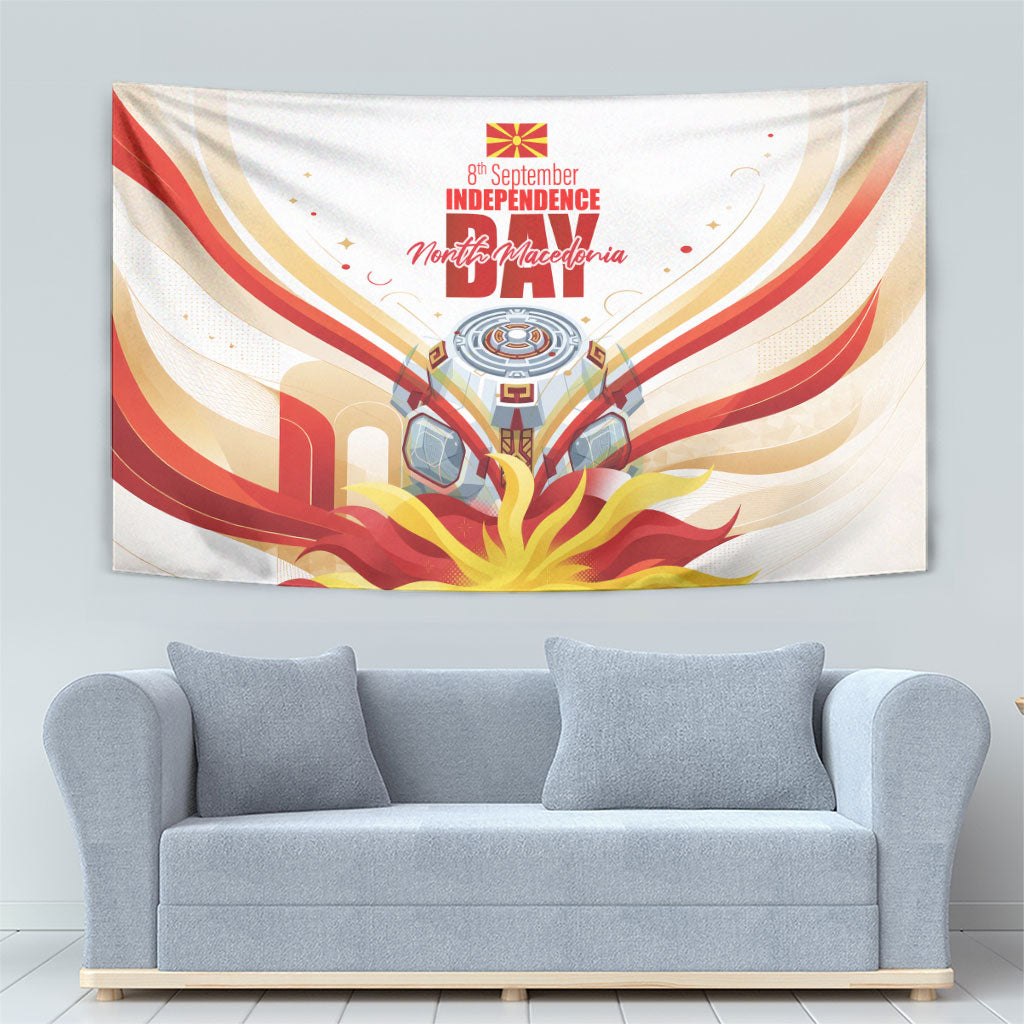 North Macedonia Independence Day Tapestry Ilinden Monument Raised Fist Jets Flag