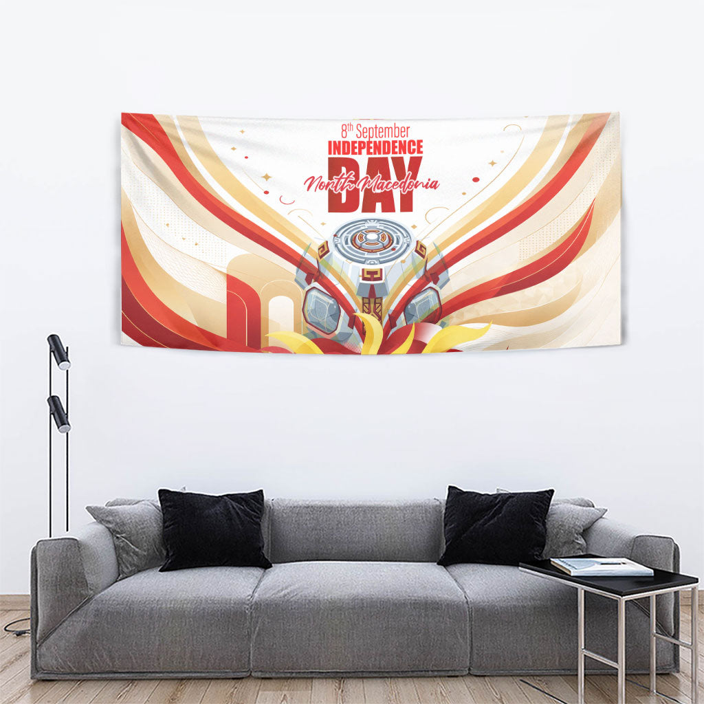 North Macedonia Independence Day Tapestry Ilinden Monument Raised Fist Jets Flag