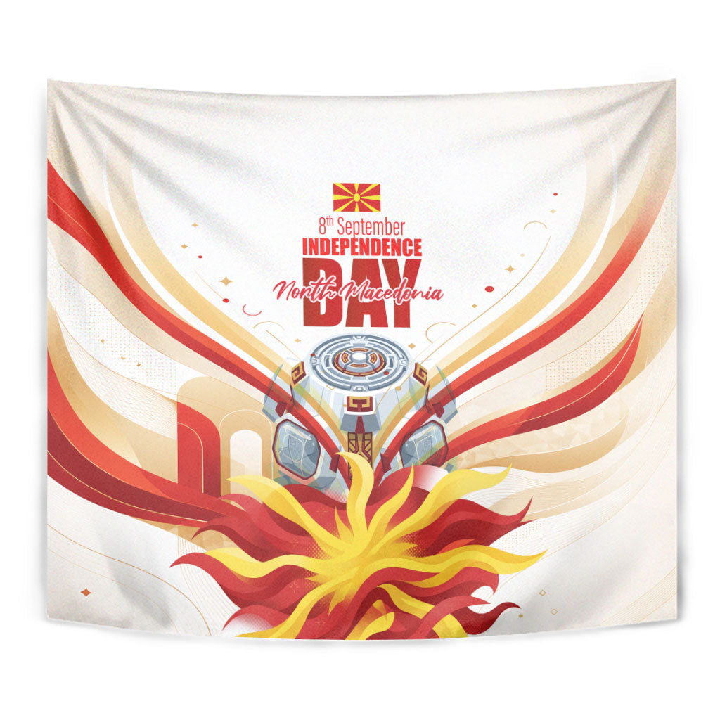 North Macedonia Independence Day Tapestry Ilinden Monument Raised Fist Jets Flag