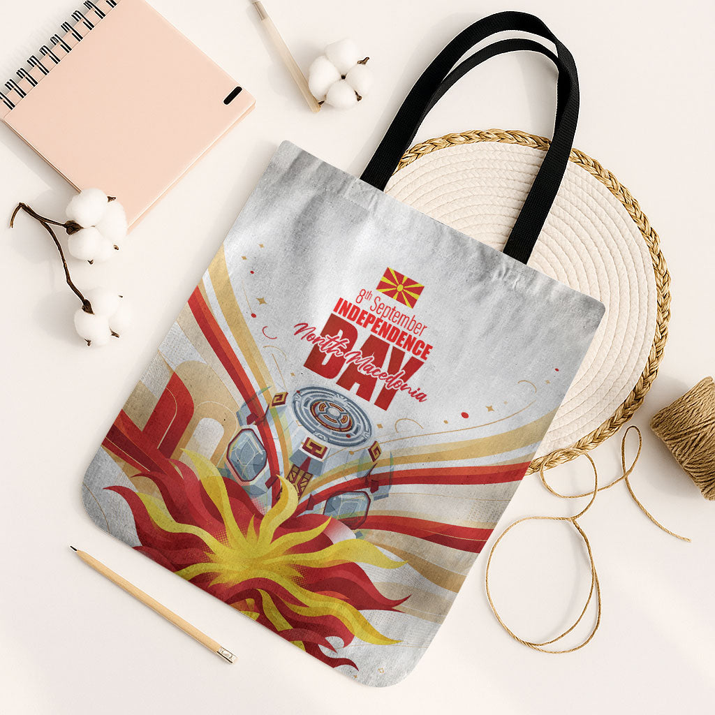 North Macedonia Independence Day Tote Bag Ilinden Monument Raised Fist Jets Flag