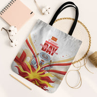 North Macedonia Independence Day Tote Bag Ilinden Monument Raised Fist Jets Flag