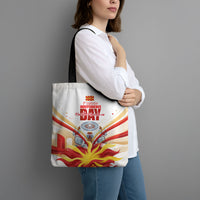 North Macedonia Independence Day Tote Bag Ilinden Monument Raised Fist Jets Flag