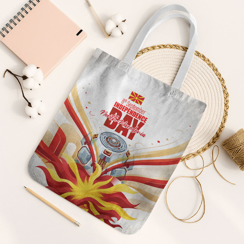 North Macedonia Independence Day Tote Bag Ilinden Monument Raised Fist Jets Flag