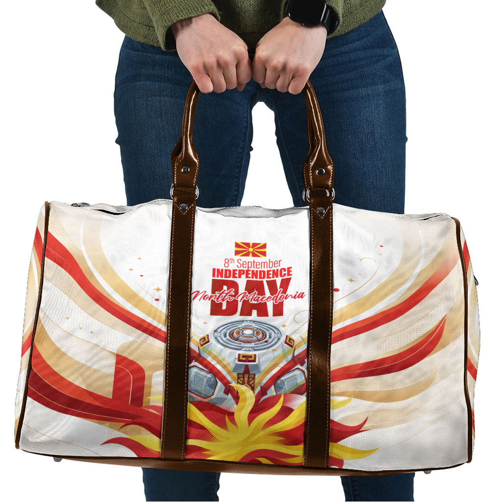 North Macedonia Independence Day Travel Bag Ilinden Monument Raised Fist Jets Flag