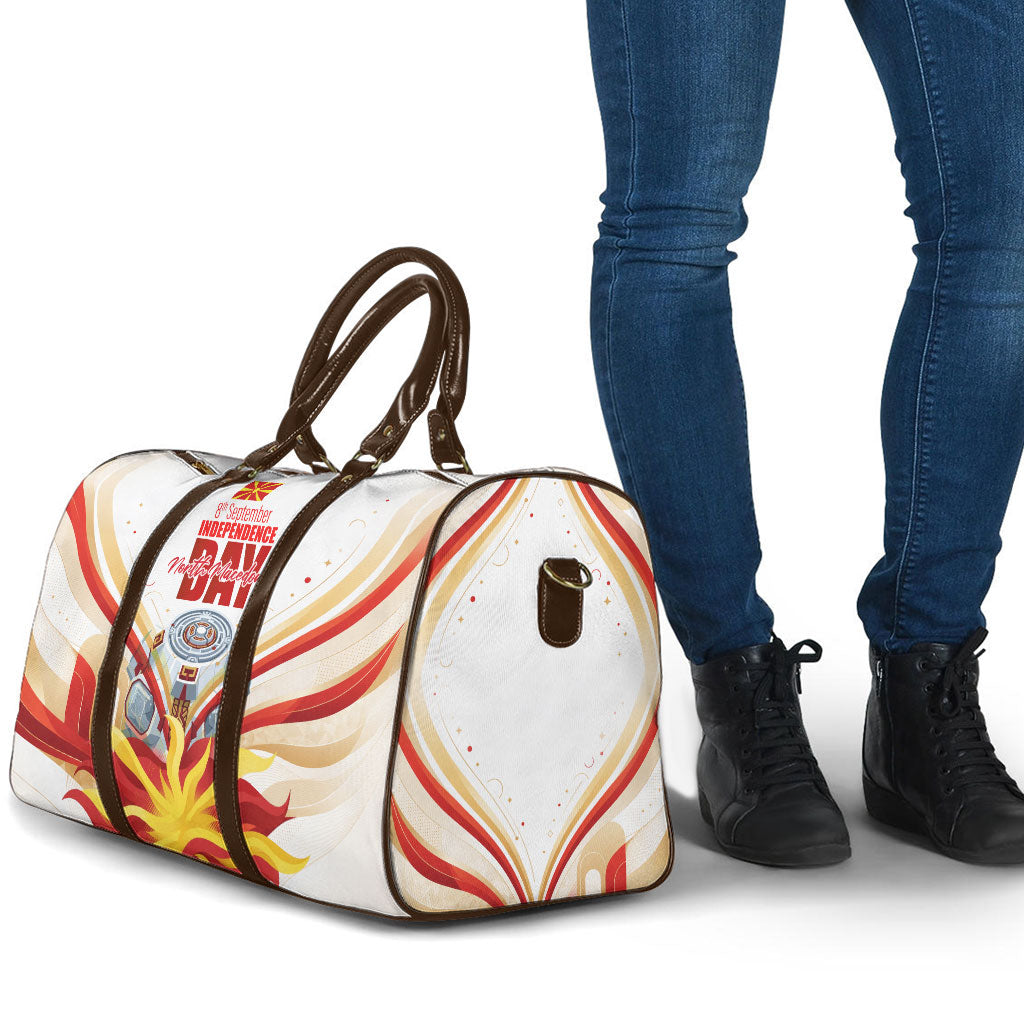 North Macedonia Independence Day Travel Bag Ilinden Monument Raised Fist Jets Flag