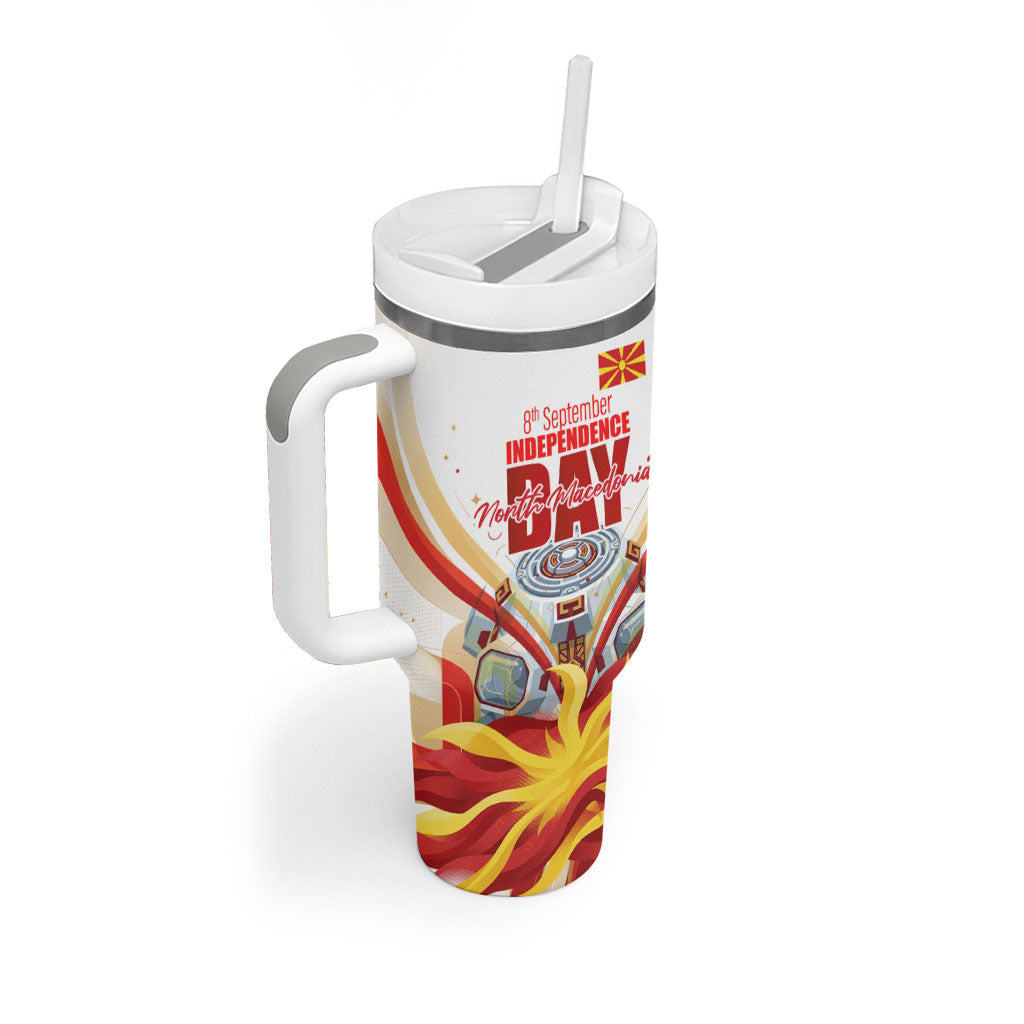 North Macedonia Independence Day Tumbler With Handle Ilinden Monument Raised Fist Jets Flag