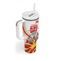North Macedonia Independence Day Tumbler With Handle Ilinden Monument Raised Fist Jets Flag