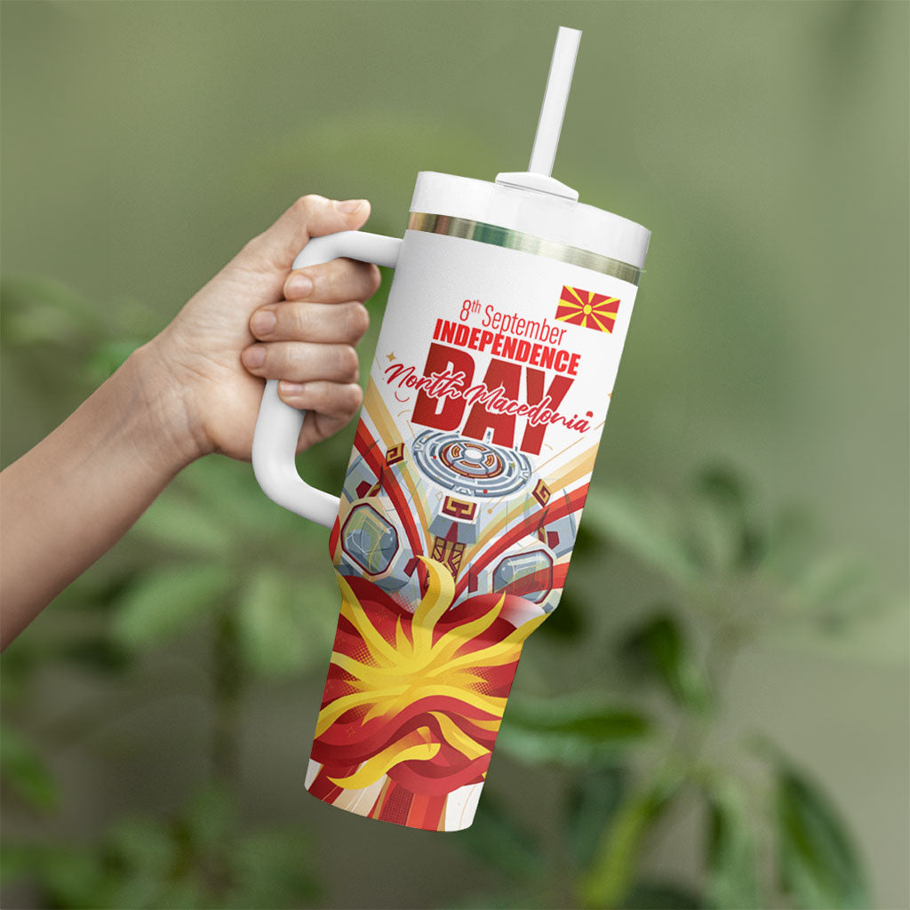 North Macedonia Independence Day Tumbler With Handle Ilinden Monument Raised Fist Jets Flag