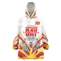 North Macedonia Independence Day Wearable Blanket Hoodie Ilinden Monument Raised Fist Jets Flag
