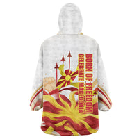 North Macedonia Independence Day Wearable Blanket Hoodie Ilinden Monument Raised Fist Jets Flag