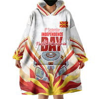 North Macedonia Independence Day Wearable Blanket Hoodie Ilinden Monument Raised Fist Jets Flag
