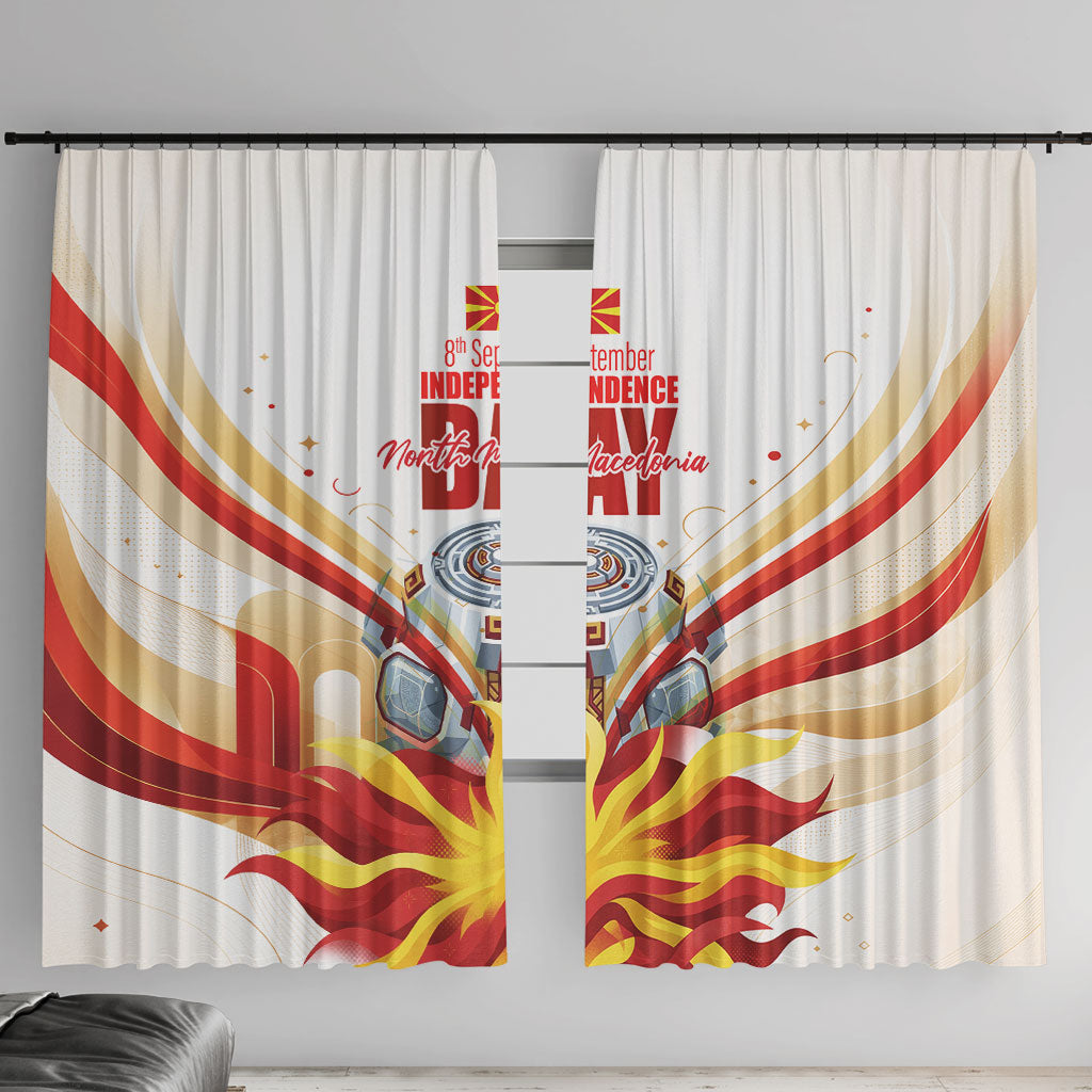 North Macedonia Independence Day Window Curtain Ilinden Monument Raised Fist Jets Flag