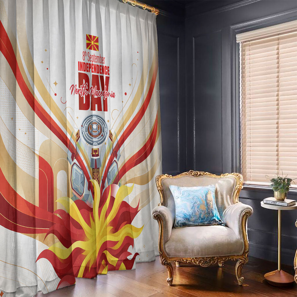 North Macedonia Independence Day Window Curtain Ilinden Monument Raised Fist Jets Flag