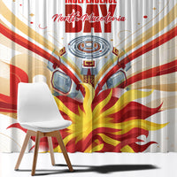 North Macedonia Independence Day Window Curtain Ilinden Monument Raised Fist Jets Flag