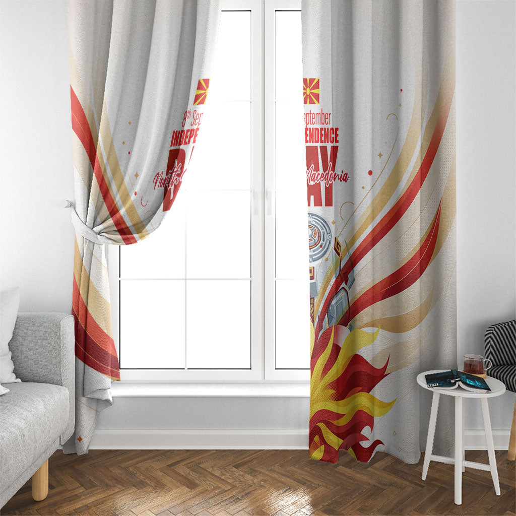 North Macedonia Independence Day Window Curtain Ilinden Monument Raised Fist Jets Flag