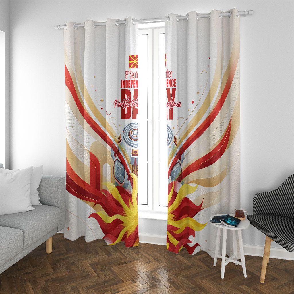 North Macedonia Independence Day Window Curtain Ilinden Monument Raised Fist Jets Flag