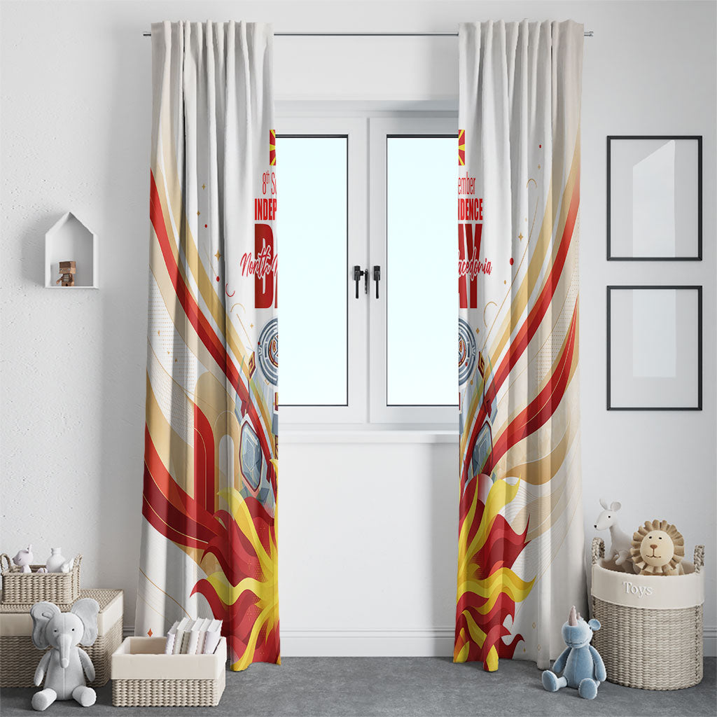 North Macedonia Independence Day Window Curtain Ilinden Monument Raised Fist Jets Flag