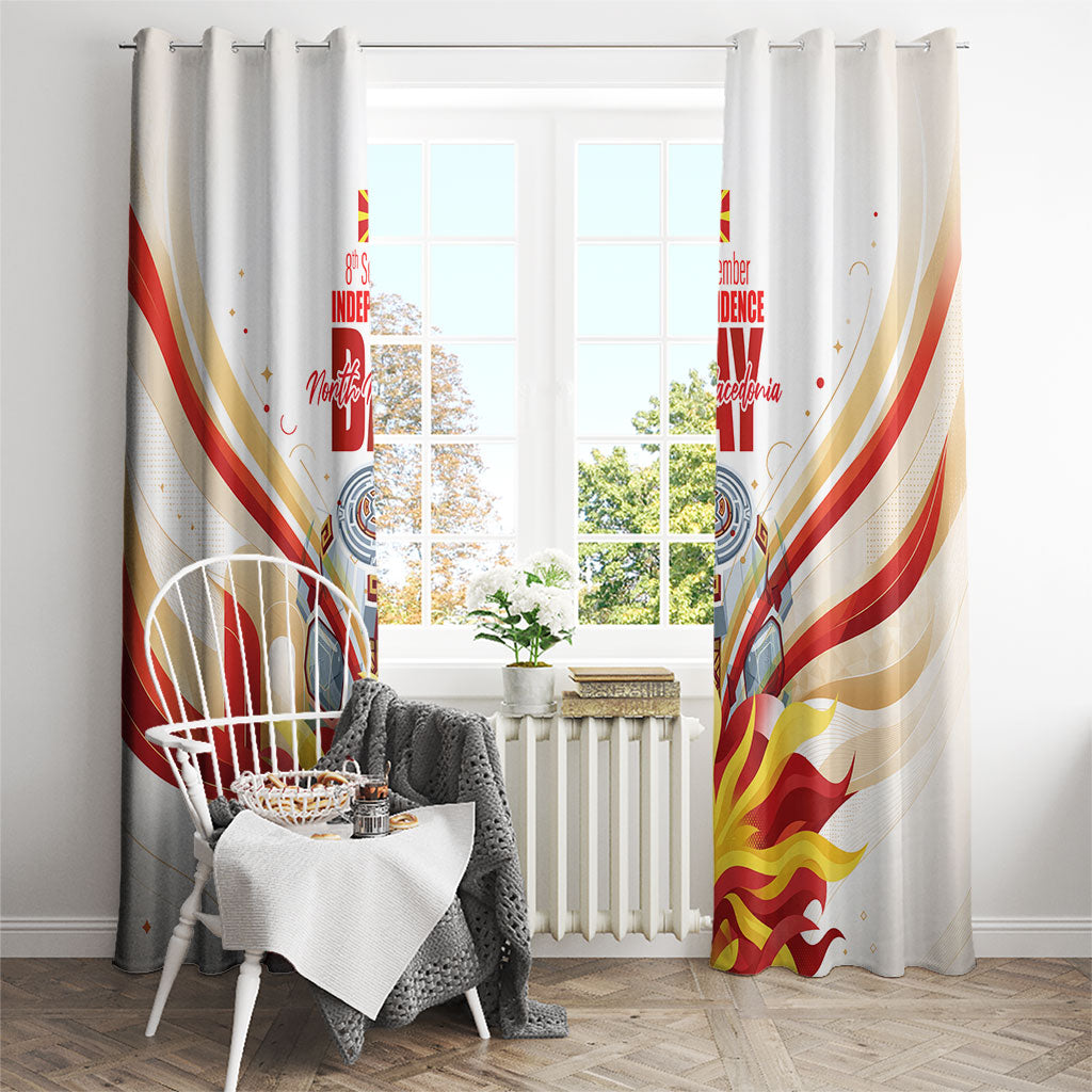 North Macedonia Independence Day Window Curtain Ilinden Monument Raised Fist Jets Flag