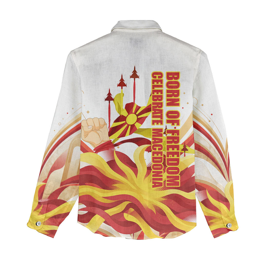 North Macedonia Independence Day Women Casual Shirt Ilinden Monument Raised Fist Jets Flag