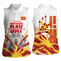 North Macedonia Independence Day Women Sleeveless Polo Shirt Ilinden Monument Raised Fist Jets Flag