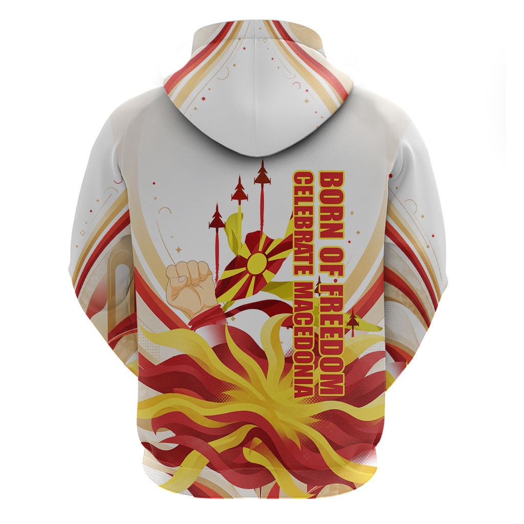 North Macedonia Independence Day Zip Hoodie Ilinden Monument Raised Fist Jets Flag