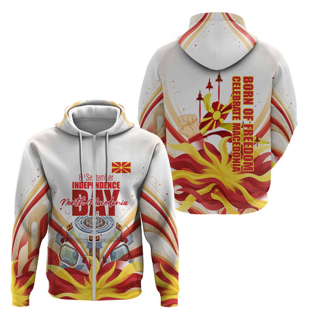 North Macedonia Independence Day Zip Hoodie Ilinden Monument Raised Fist Jets Flag