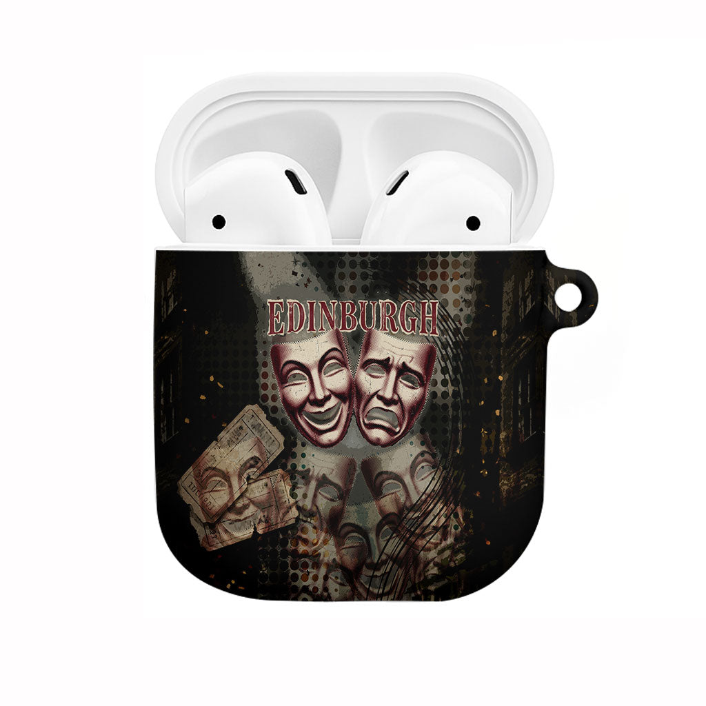 Edinburgh Fringe AirPods Case Scotland Fringe Arts Comedy Tragedy Masks Castle Moon