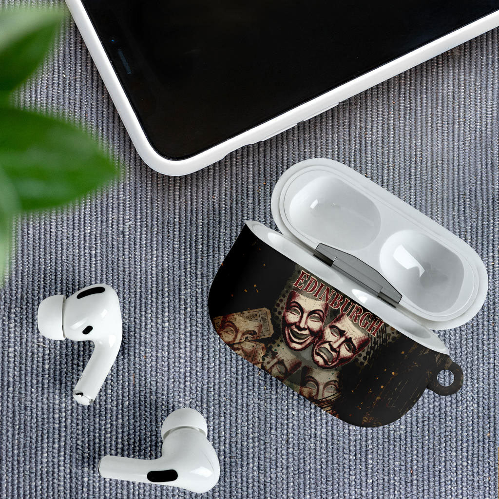 Edinburgh Fringe AirPods Case Scotland Fringe Arts Comedy Tragedy Masks Castle Moon