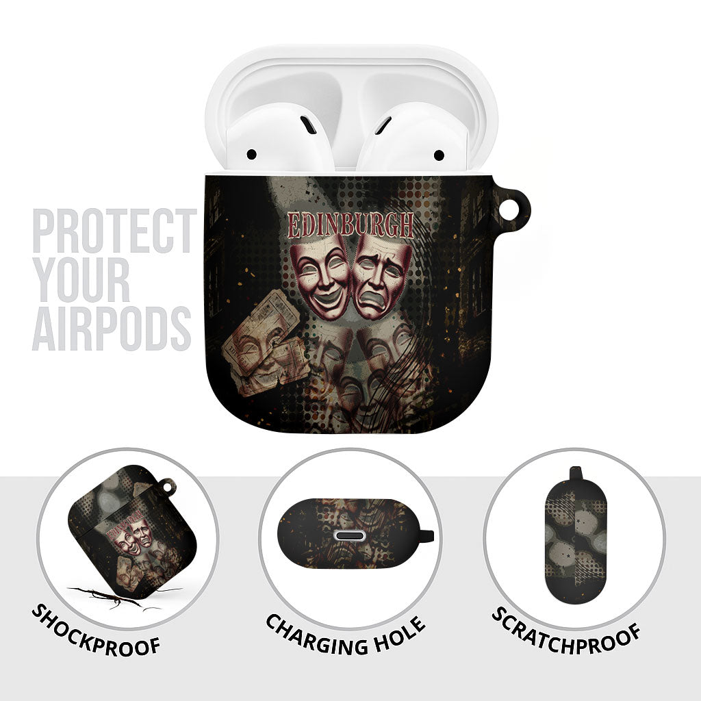 Edinburgh Fringe AirPods Case Scotland Fringe Arts Comedy Tragedy Masks Castle Moon