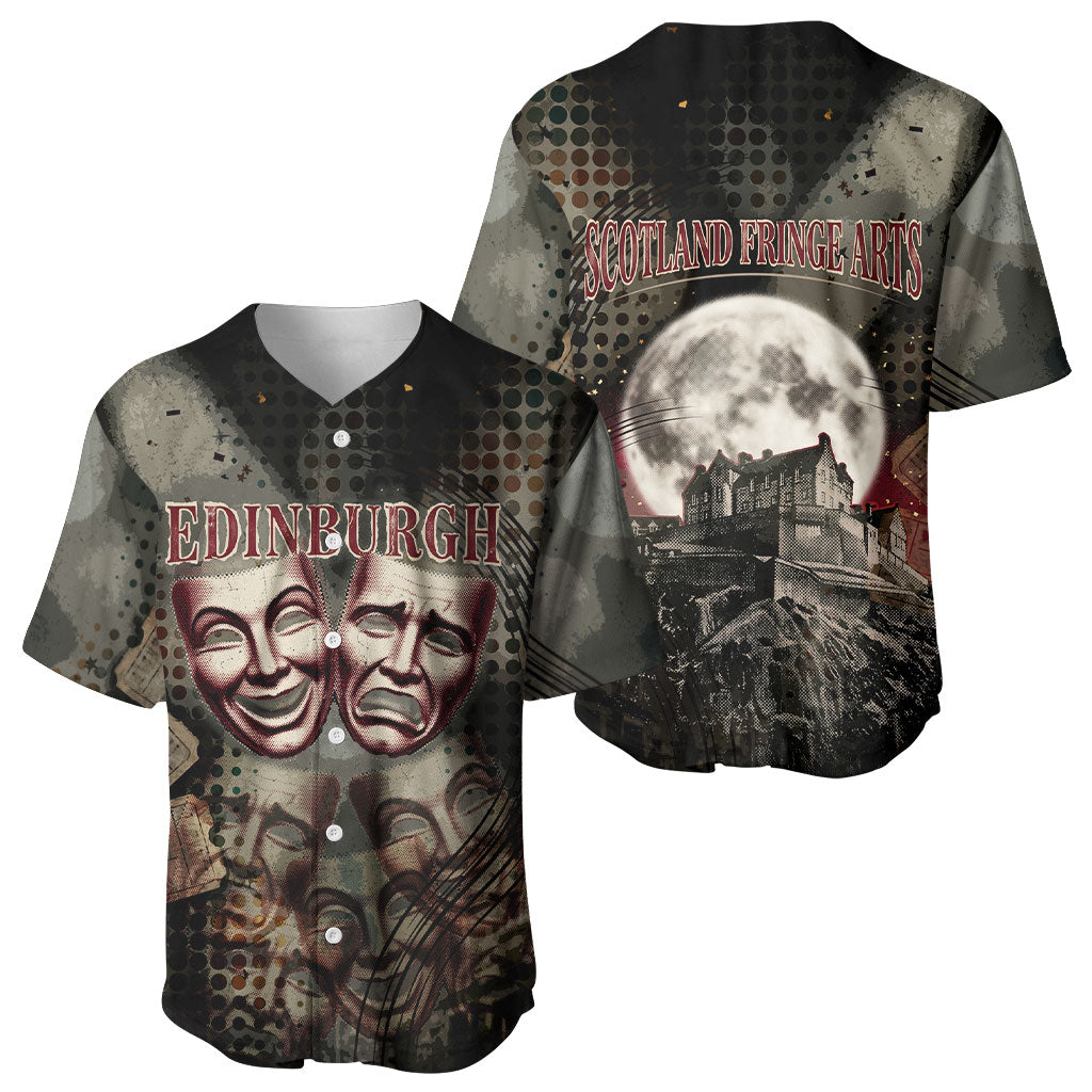 Edinburgh Fringe Baseball Jersey Scotland Fringe Arts Comedy Tragedy Masks Castle Moon