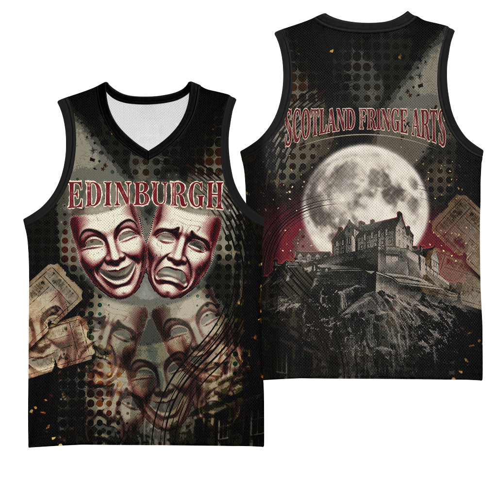 Edinburgh Fringe Basketball Jersey Scotland Fringe Arts Comedy Tragedy Masks Castle Moon