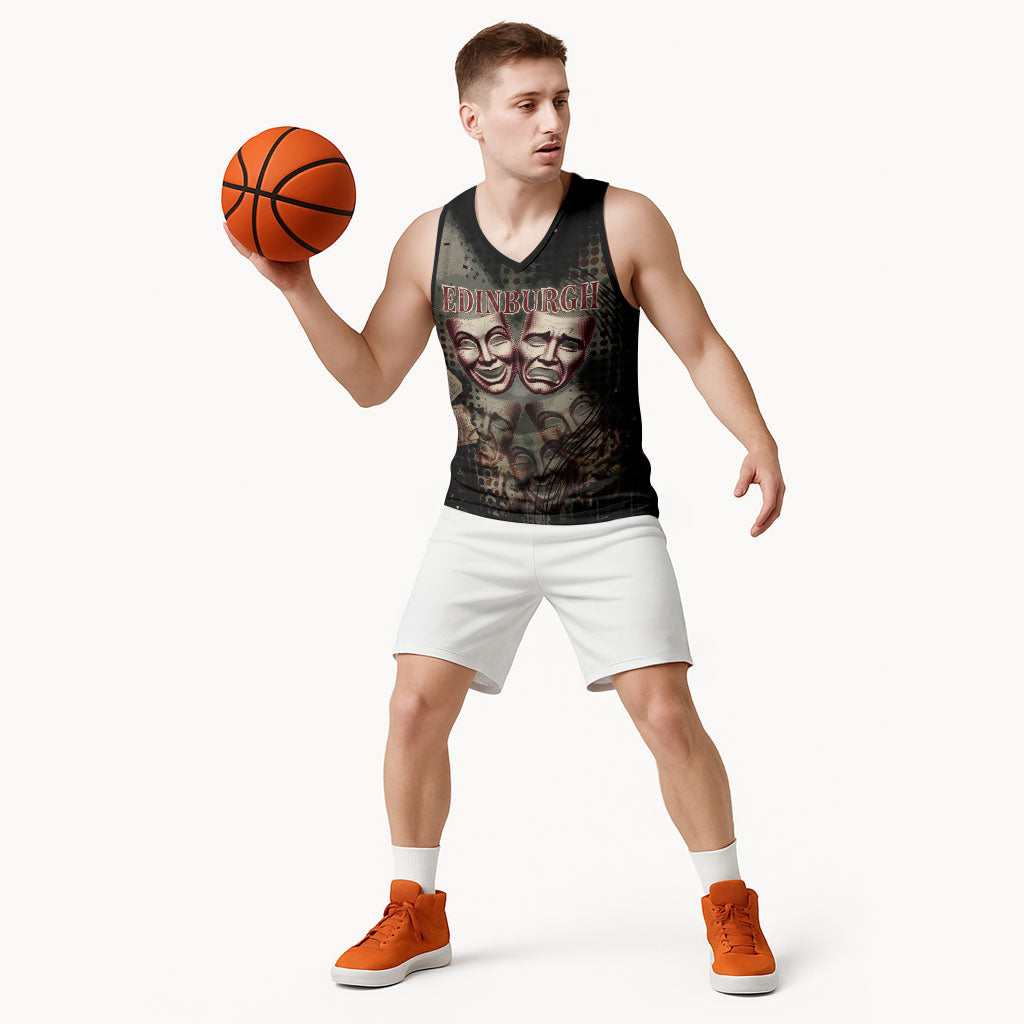 Edinburgh Fringe Basketball Jersey Scotland Fringe Arts Comedy Tragedy Masks Castle Moon
