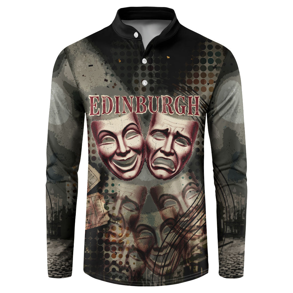 Edinburgh Fringe Button Sweatshirt Scotland Fringe Arts Comedy Tragedy Masks Castle Moon
