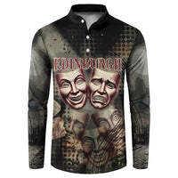 Edinburgh Fringe Button Sweatshirt Scotland Fringe Arts Comedy Tragedy Masks Castle Moon
