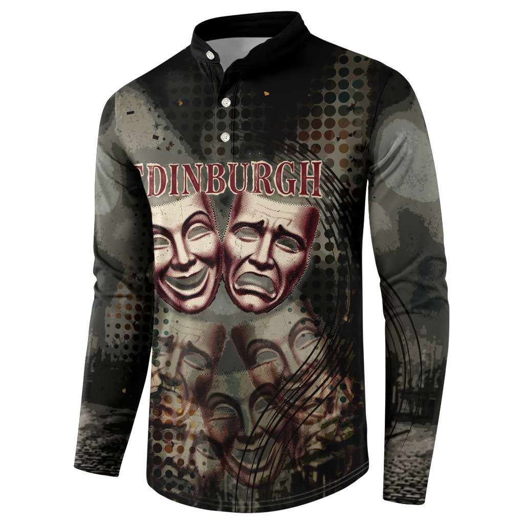 Edinburgh Fringe Button Sweatshirt Scotland Fringe Arts Comedy Tragedy Masks Castle Moon