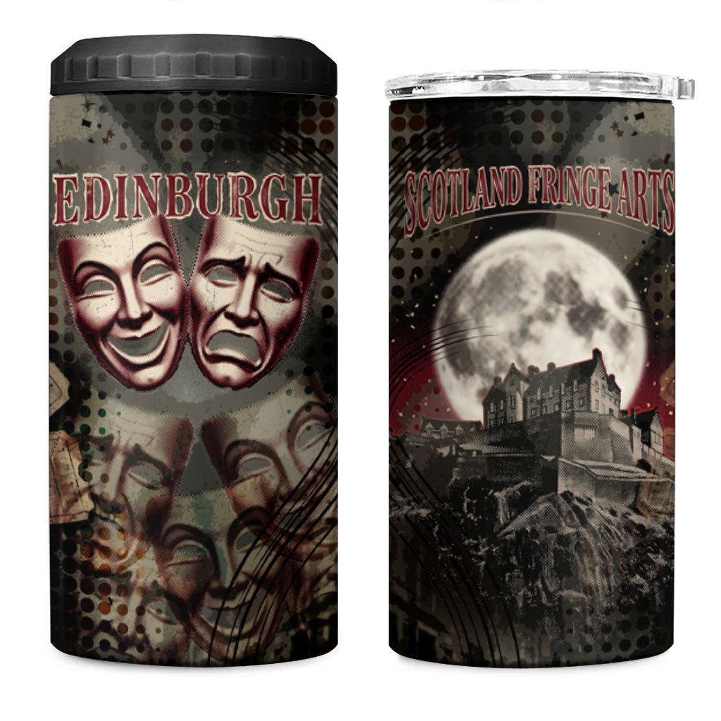 Edinburgh Fringe 4 in 1 Can Cooler Tumbler Scotland Fringe Arts Comedy Tragedy Masks Castle Moon