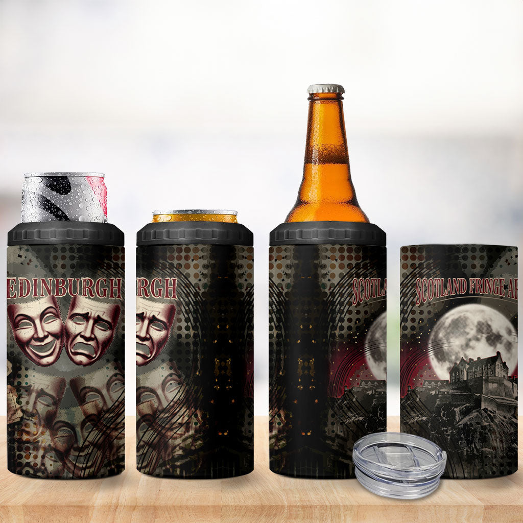 Edinburgh Fringe 4 in 1 Can Cooler Tumbler Scotland Fringe Arts Comedy Tragedy Masks Castle Moon