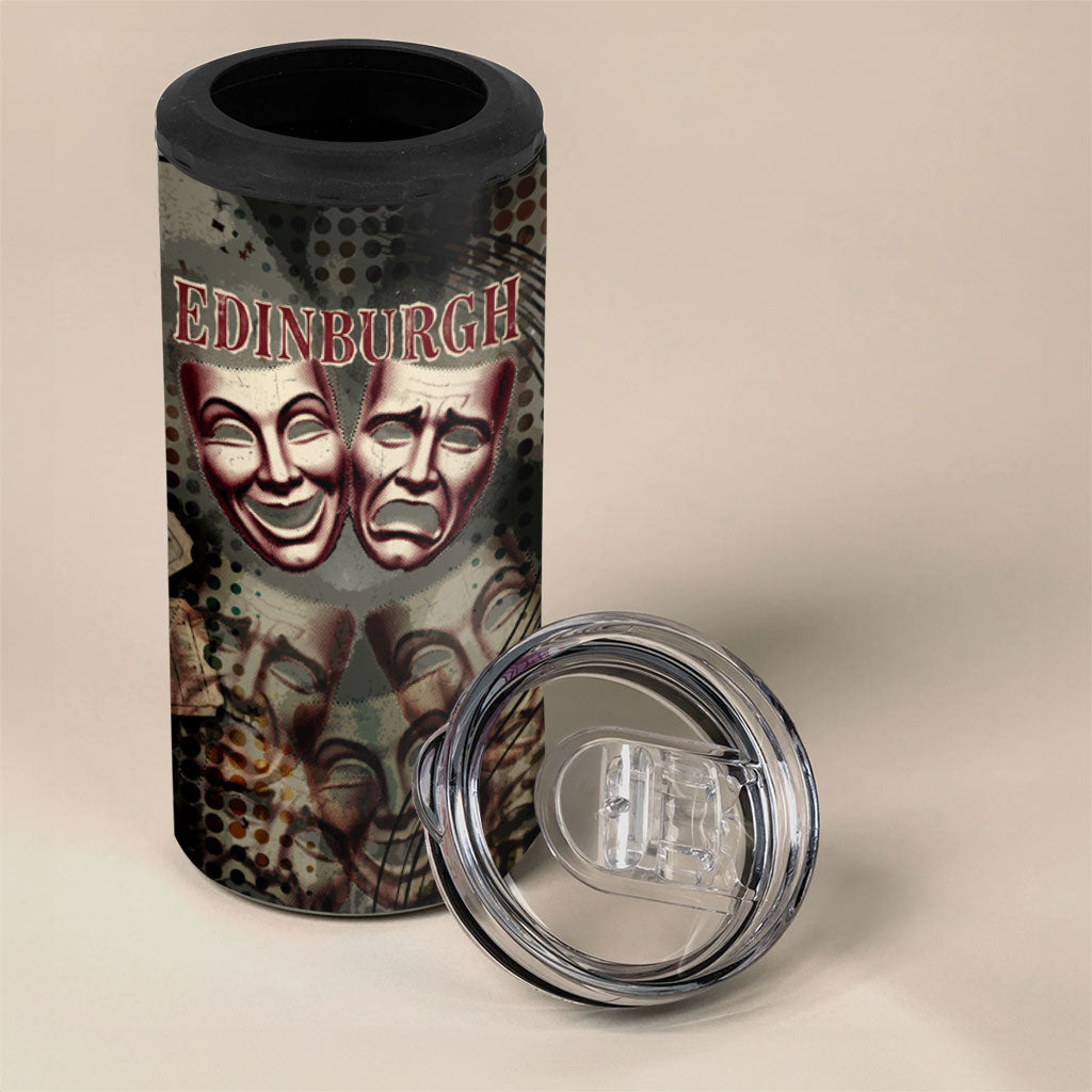 Edinburgh Fringe 4 in 1 Can Cooler Tumbler Scotland Fringe Arts Comedy Tragedy Masks Castle Moon