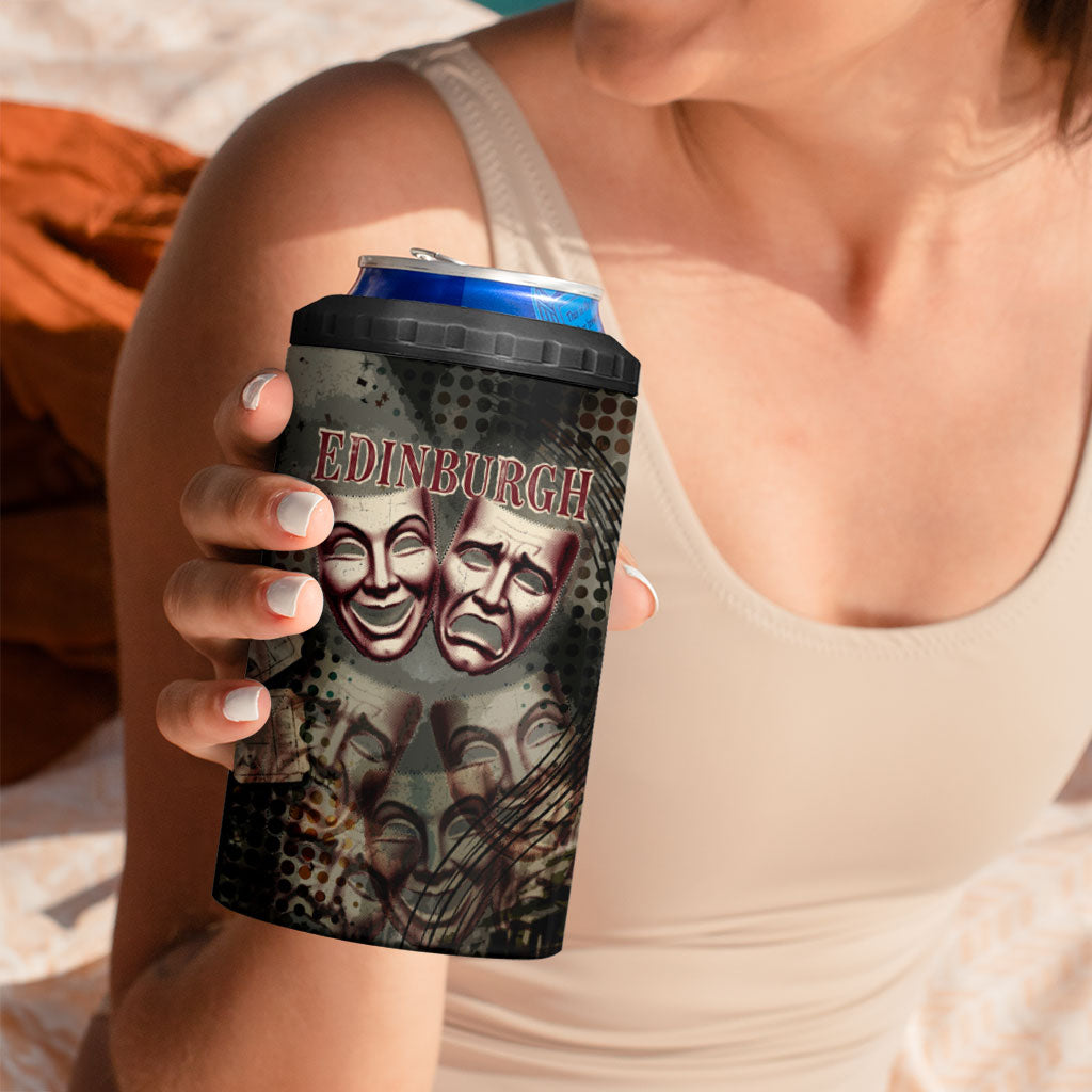Edinburgh Fringe 4 in 1 Can Cooler Tumbler Scotland Fringe Arts Comedy Tragedy Masks Castle Moon