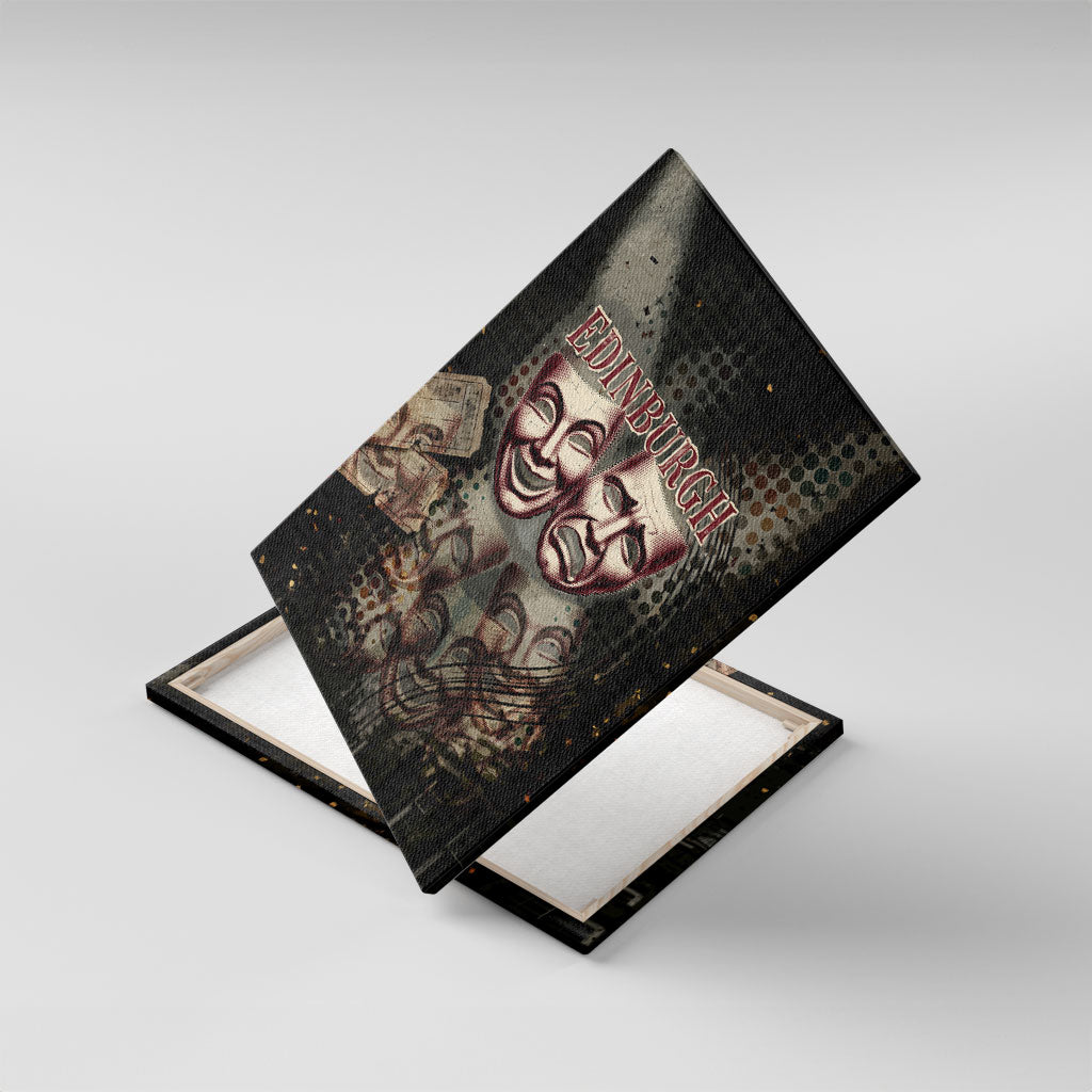 Edinburgh Fringe Canvas Wall Art Scotland Fringe Arts Comedy Tragedy Masks Castle Moon