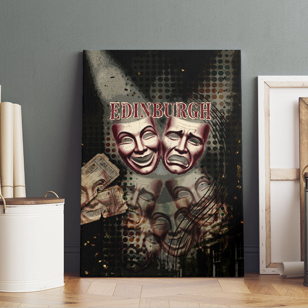 Edinburgh Fringe Canvas Wall Art Scotland Fringe Arts Comedy Tragedy Masks Castle Moon