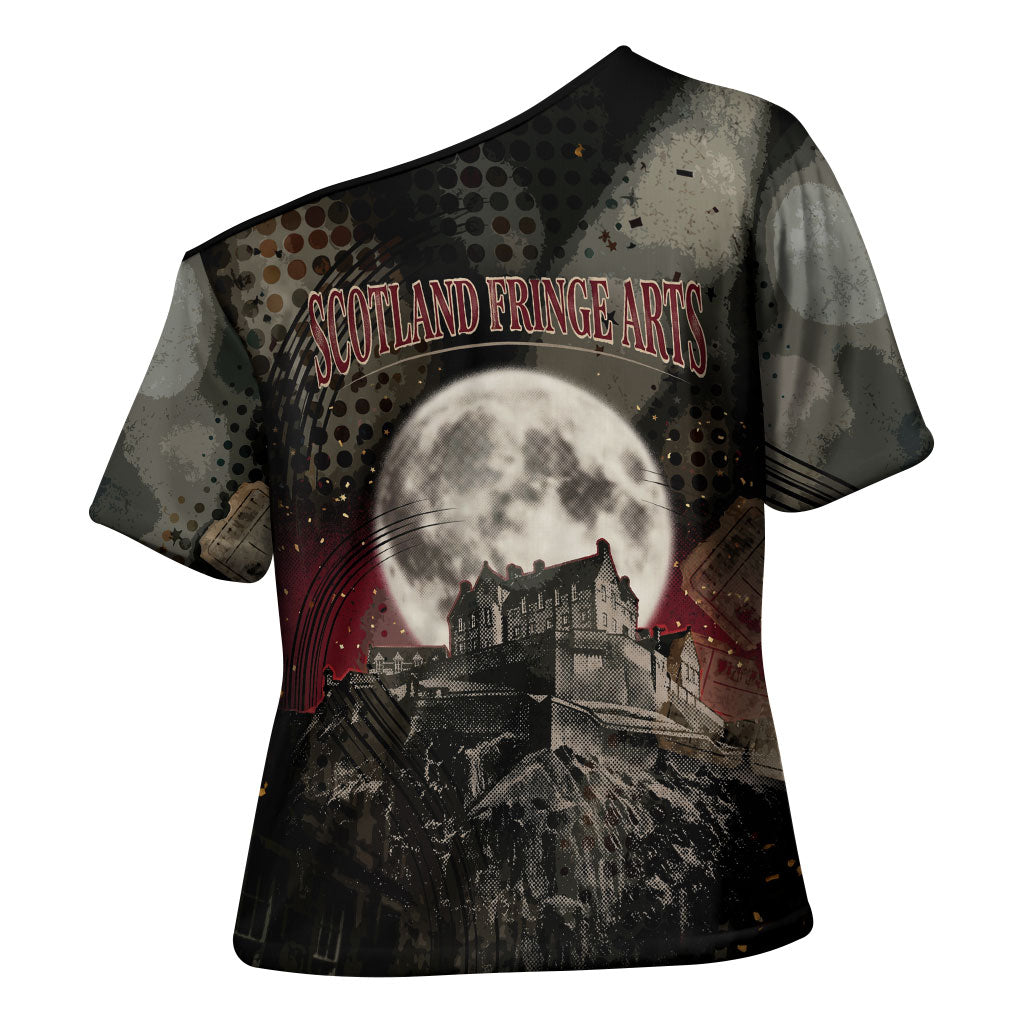 Edinburgh Fringe Cross Shoulder Shirt Scotland Fringe Arts Comedy Tragedy Masks Castle Moon