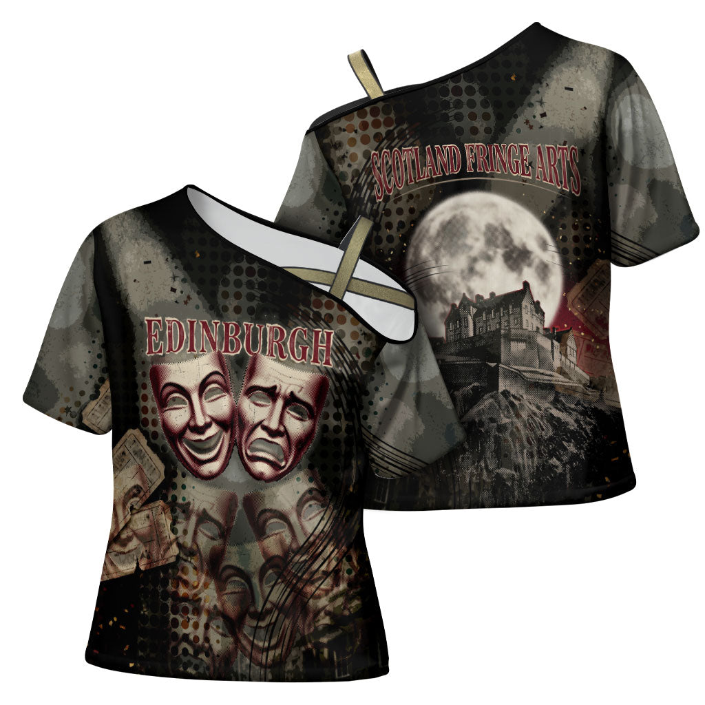 Edinburgh Fringe Cross Shoulder Shirt Scotland Fringe Arts Comedy Tragedy Masks Castle Moon
