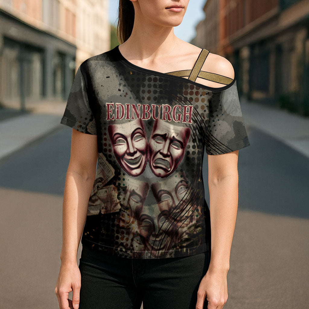 Edinburgh Fringe Cross Shoulder Shirt Scotland Fringe Arts Comedy Tragedy Masks Castle Moon